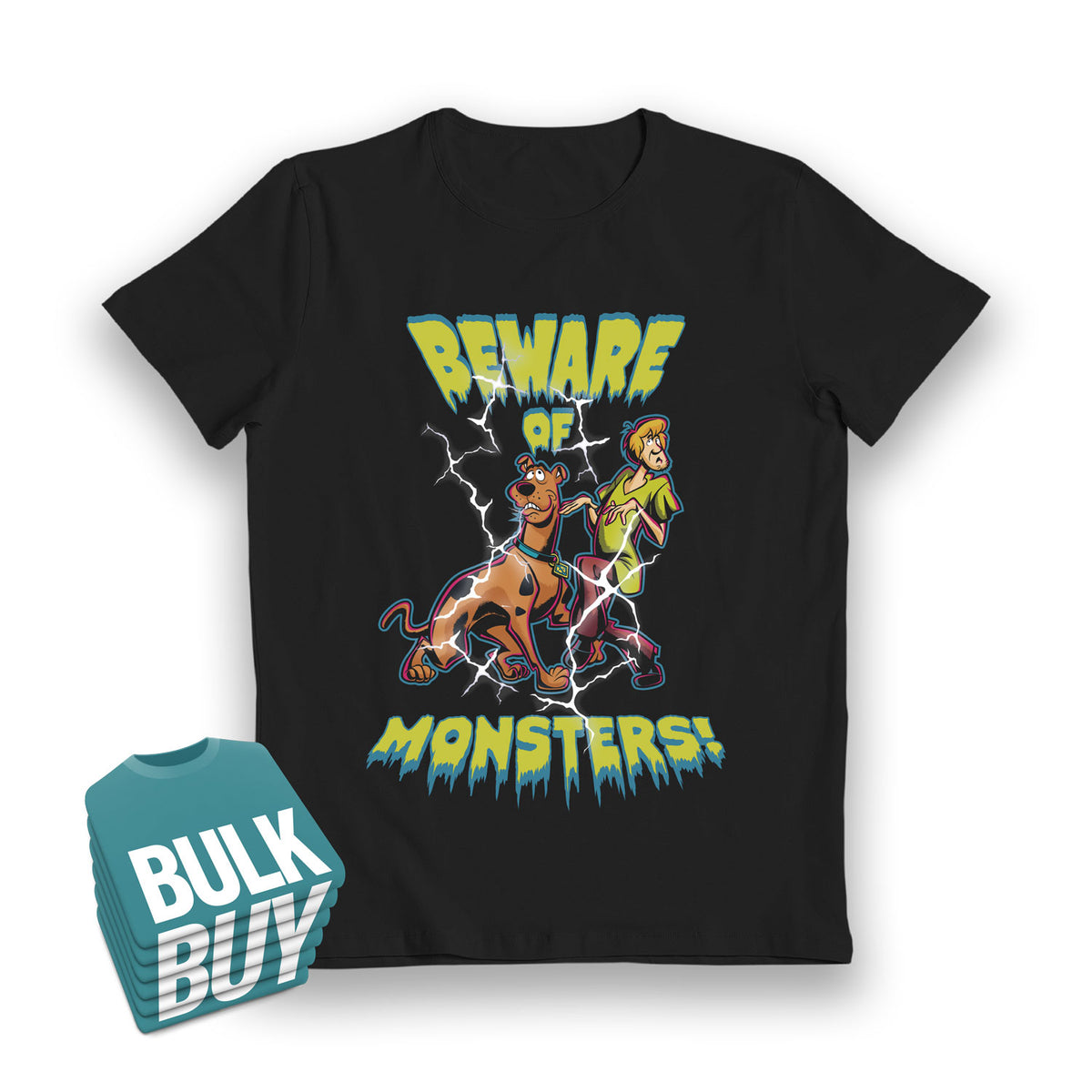 Scooby Doo Beware of Monsters Glow in the Dark Black Kids T-Shirt - Bulk Buy