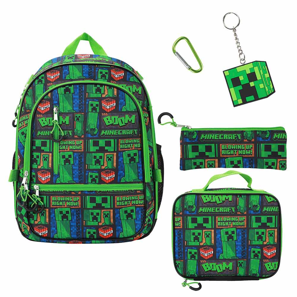 Minecraft Creeper Youth 5 pc Adaptive Backpack Set