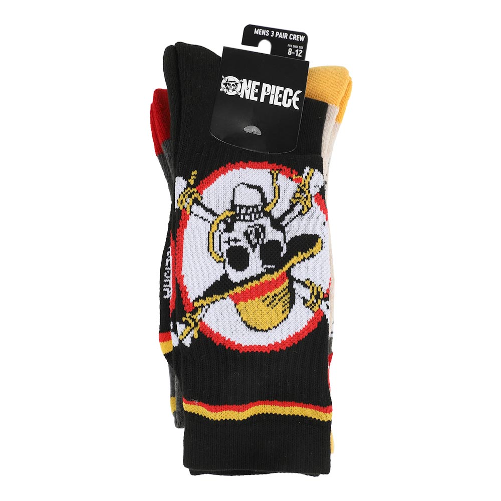 One Piece Straw Hat Pirates Adult 3 Pair Crew Socks