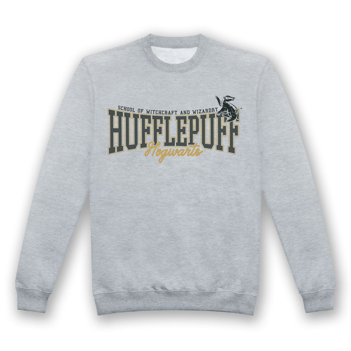 Harry Potter Hufflepuff Collegiate Grey Marl Adults Crew