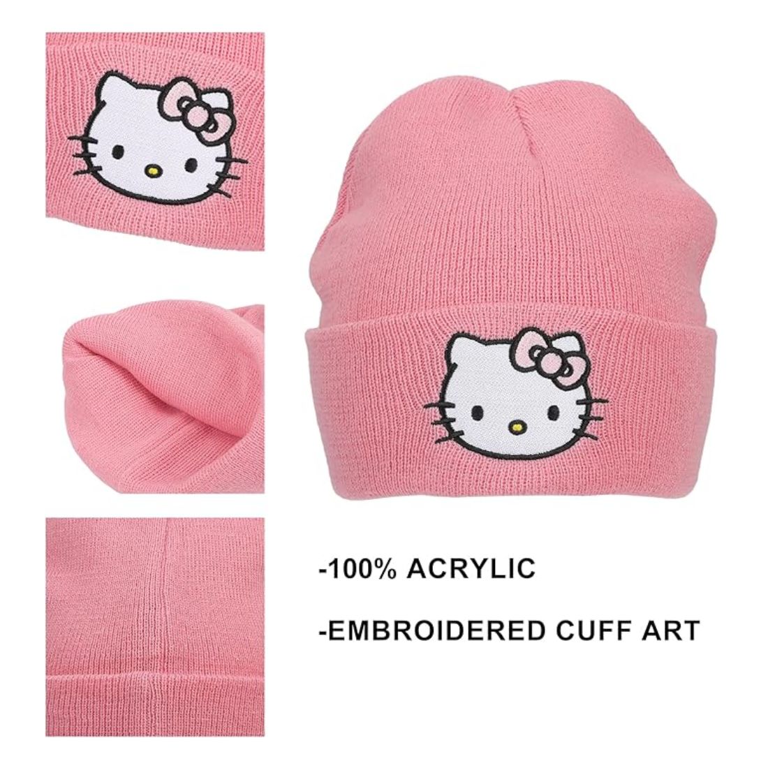 Hello Kitty Embroidered Cuff Beanie - Pink