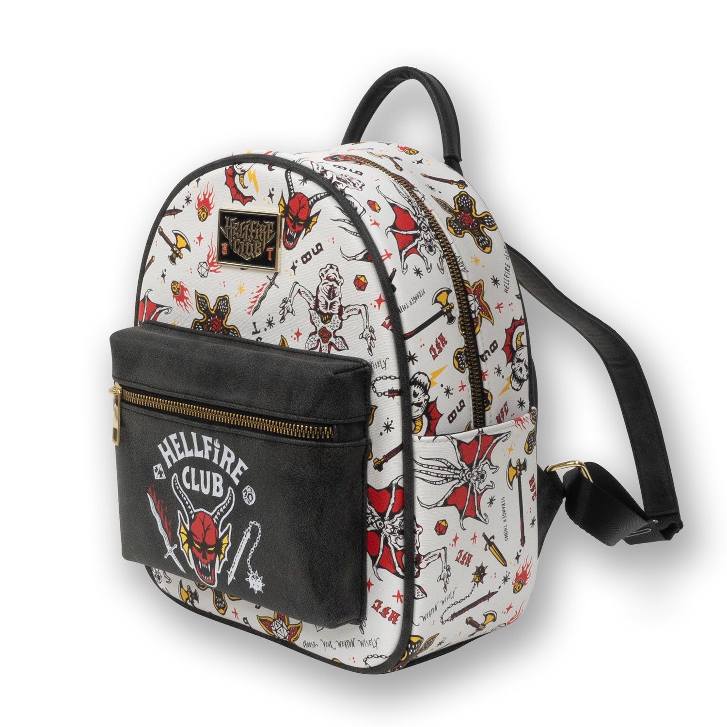 Stranger Things Hellfire Club Digital Print PU Backpack - White