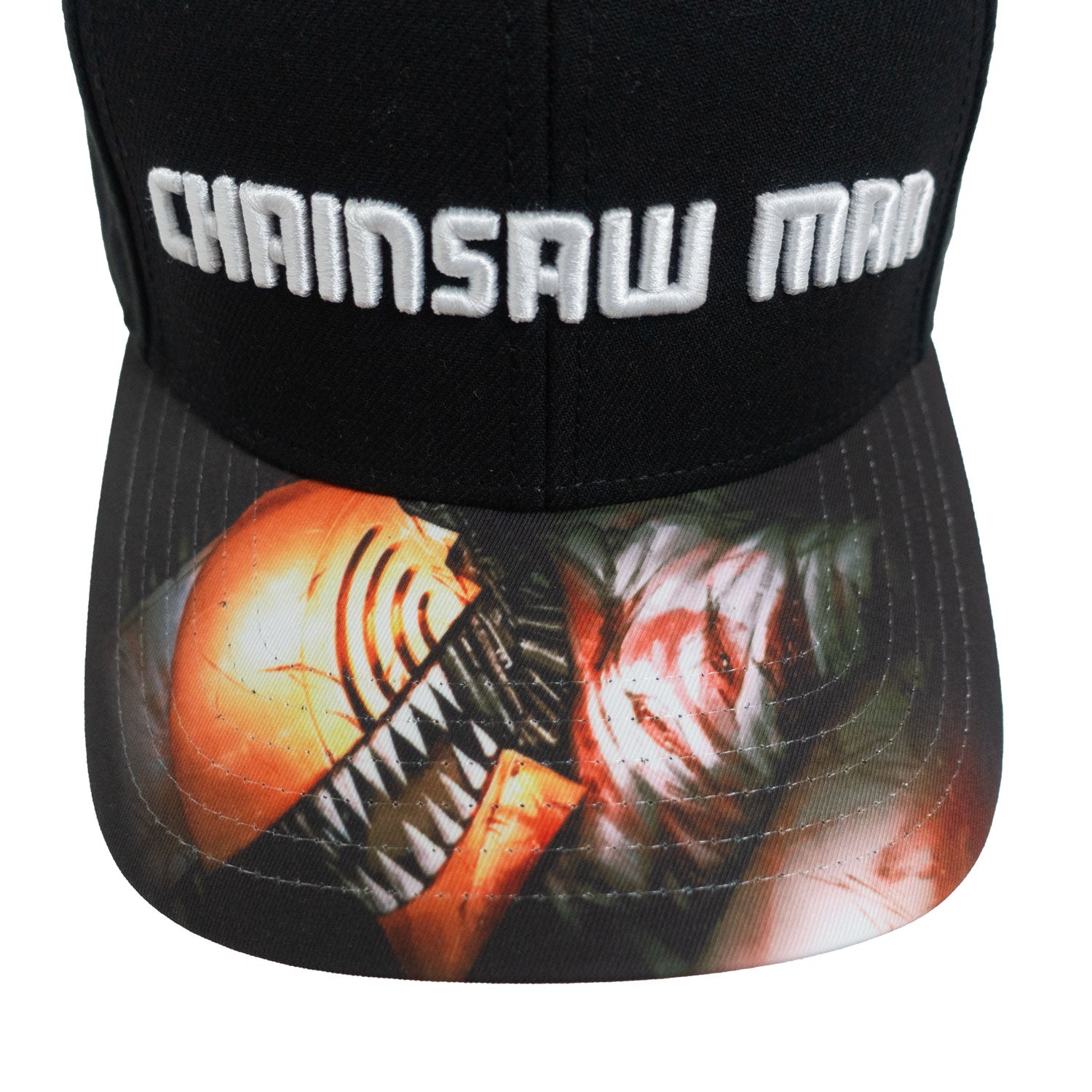 Chainsawman Logo Embroidered Cap with Digital Print Peak - Black