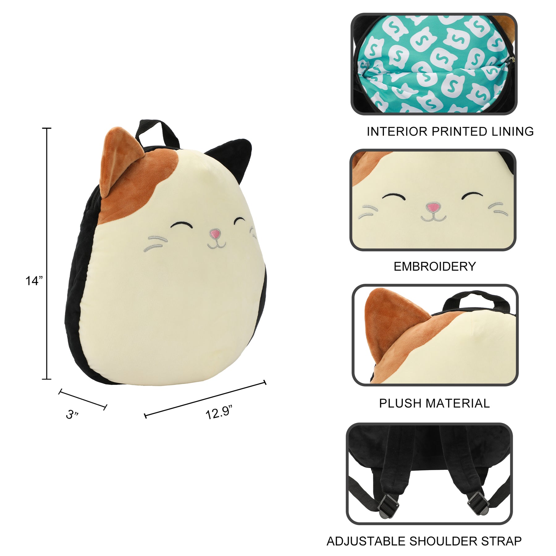 Squishmallows Cam the Cat Plush Mini Backpack