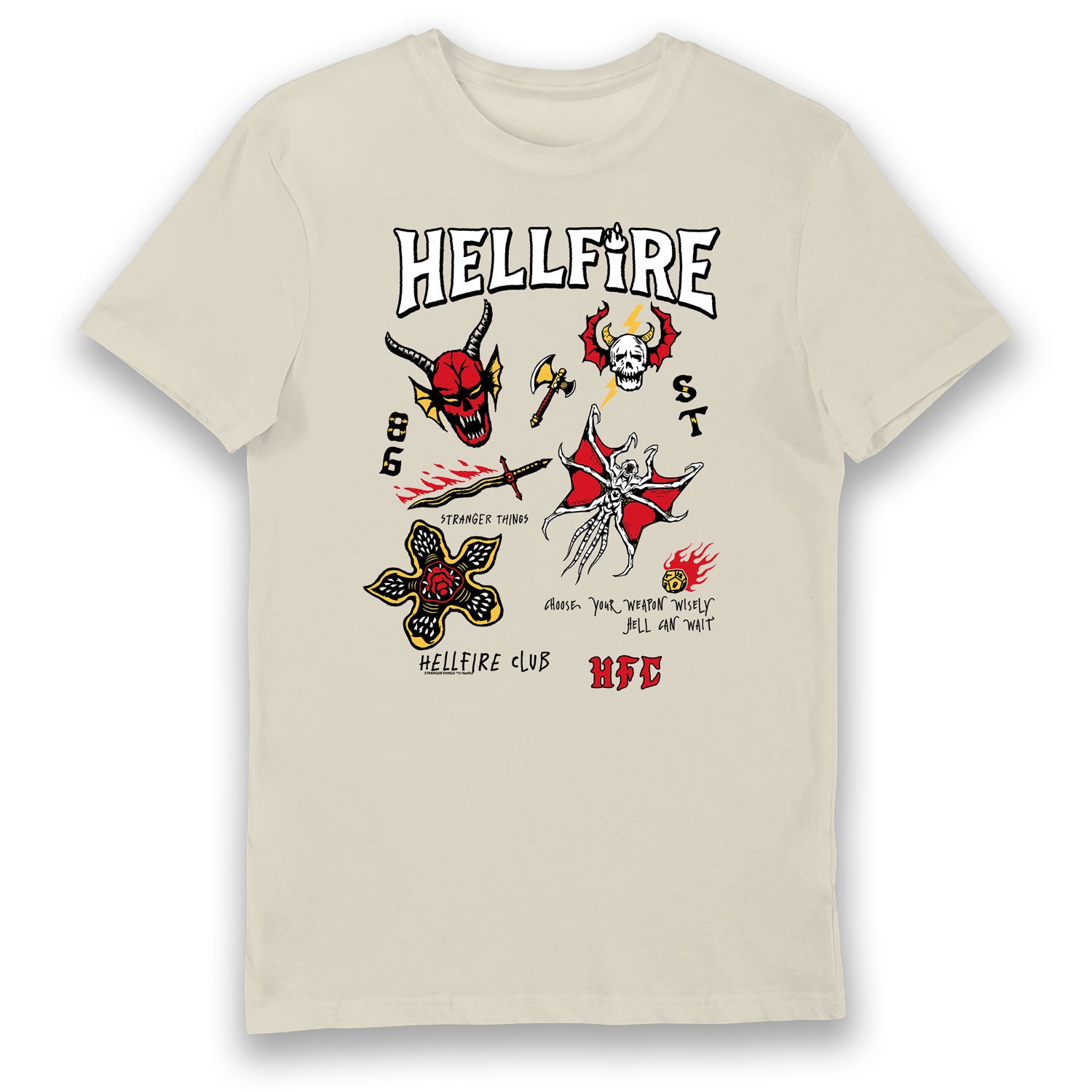 Stranger Things Hellfire Club Hell Can Wait Adults T-Shirt Oatmilk