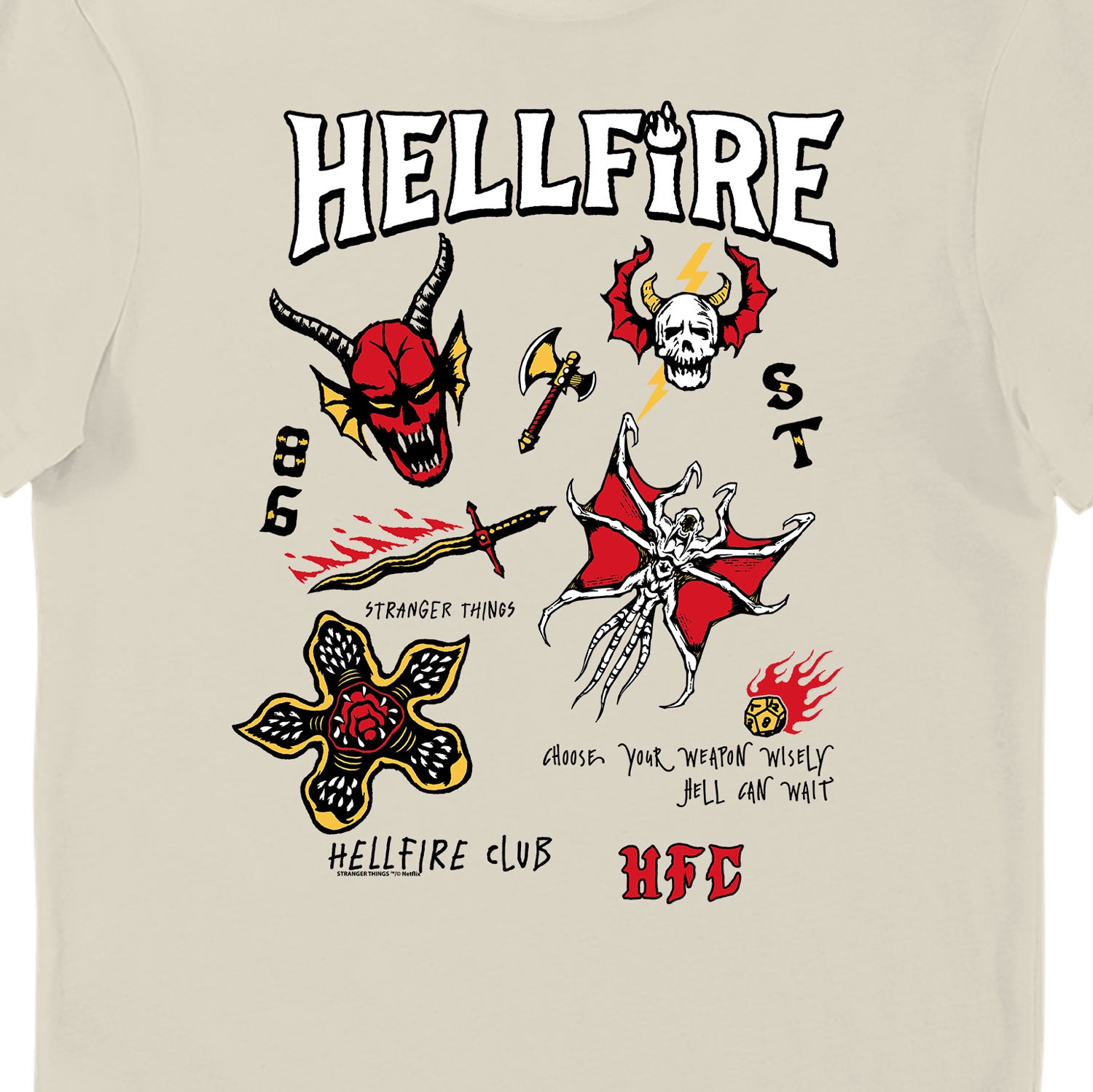 Stranger Things Hellfire Club Hell Can Wait Adults T-Shirt Oatmilk