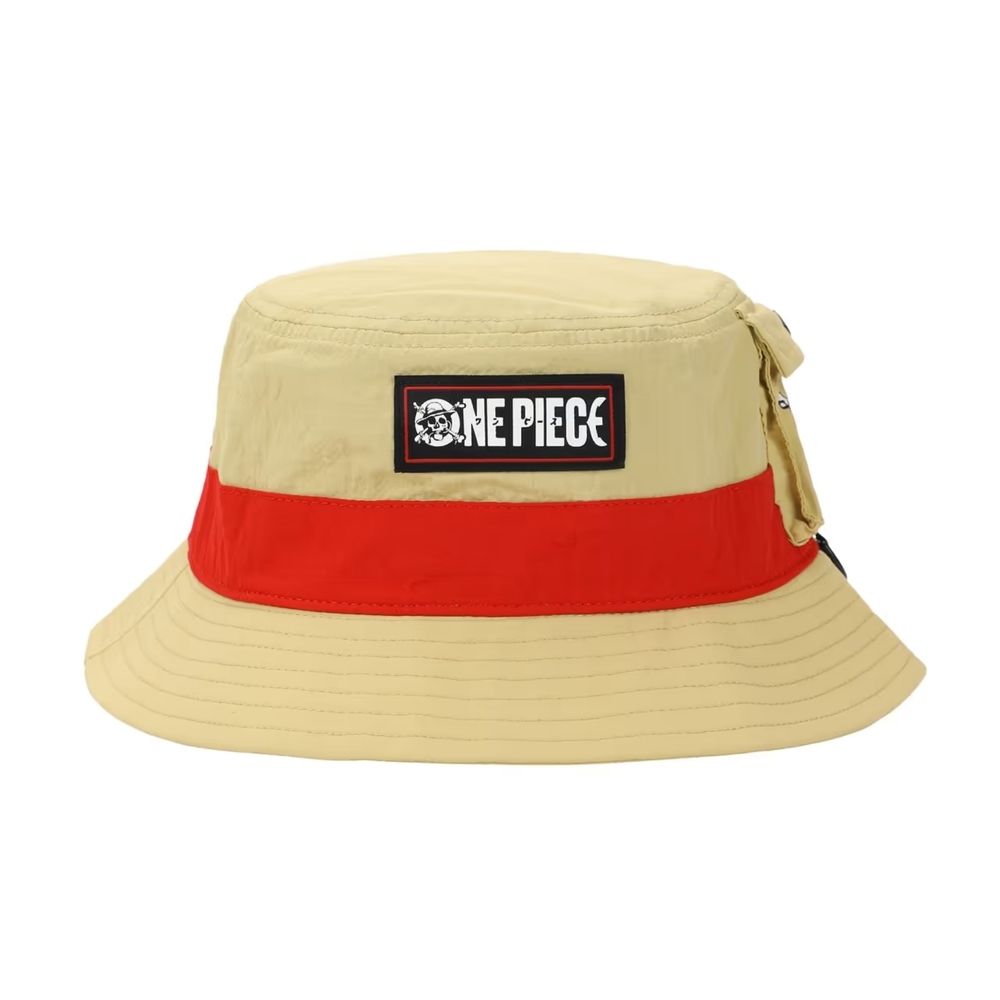 One Piece Live Action Straw Hat Pirate Adult Tan Bucket Hat with Side Pocket, Brown, One size