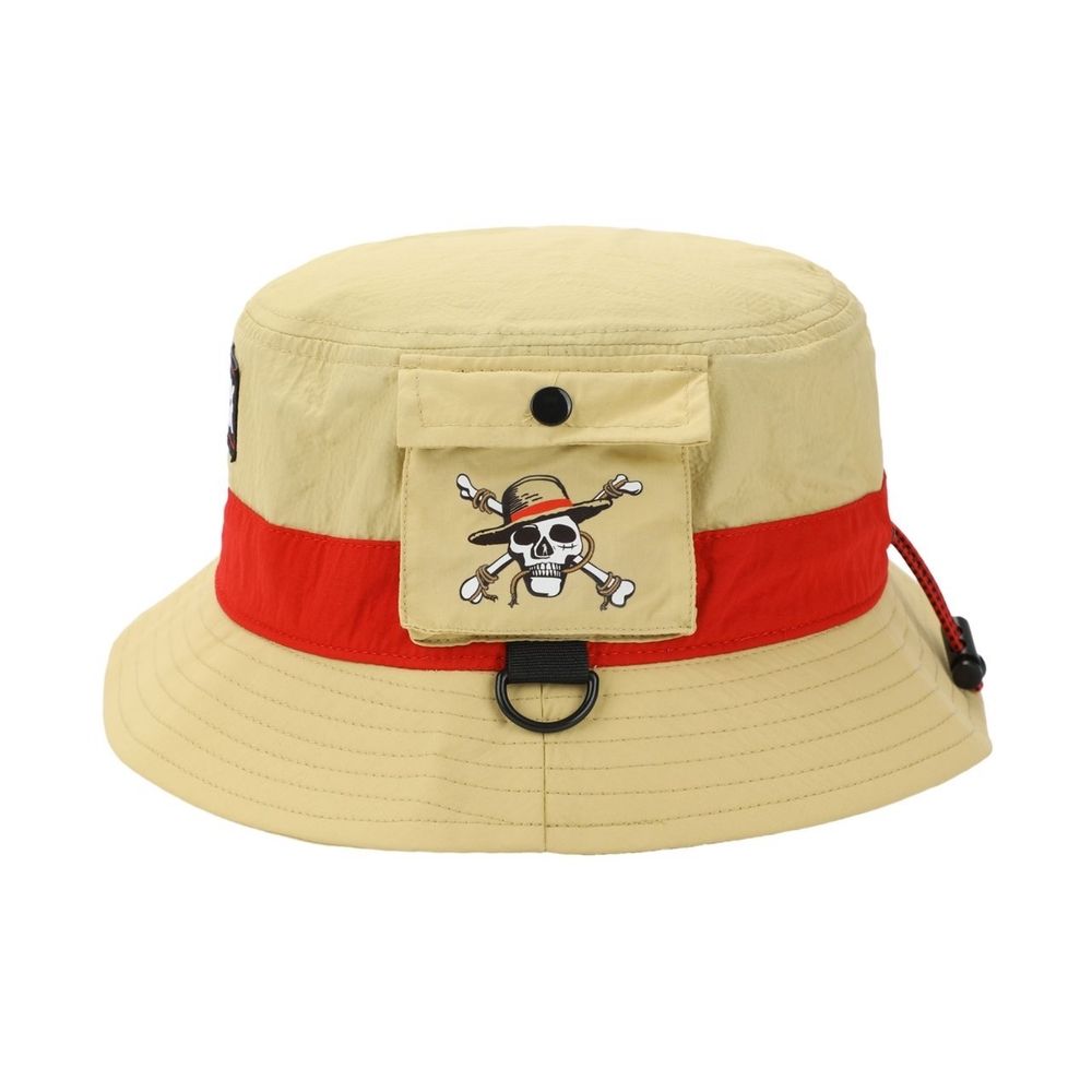 One Piece Live Action Straw Hat Pirate Adult Tan Bucket Hat with Side Pocket, Brown, One size