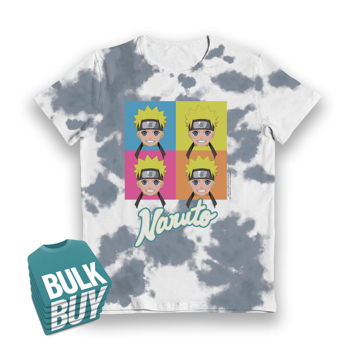 Naruto Faces Tie Dye Blue & White Kids T-Shirt - Bulk Buy