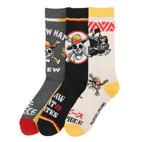 One Piece Straw Hat Pirates Adult 3 Pair Crew Socks