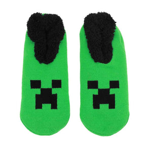 Minecraft Creeper Face Women’s Green Slipper Socks