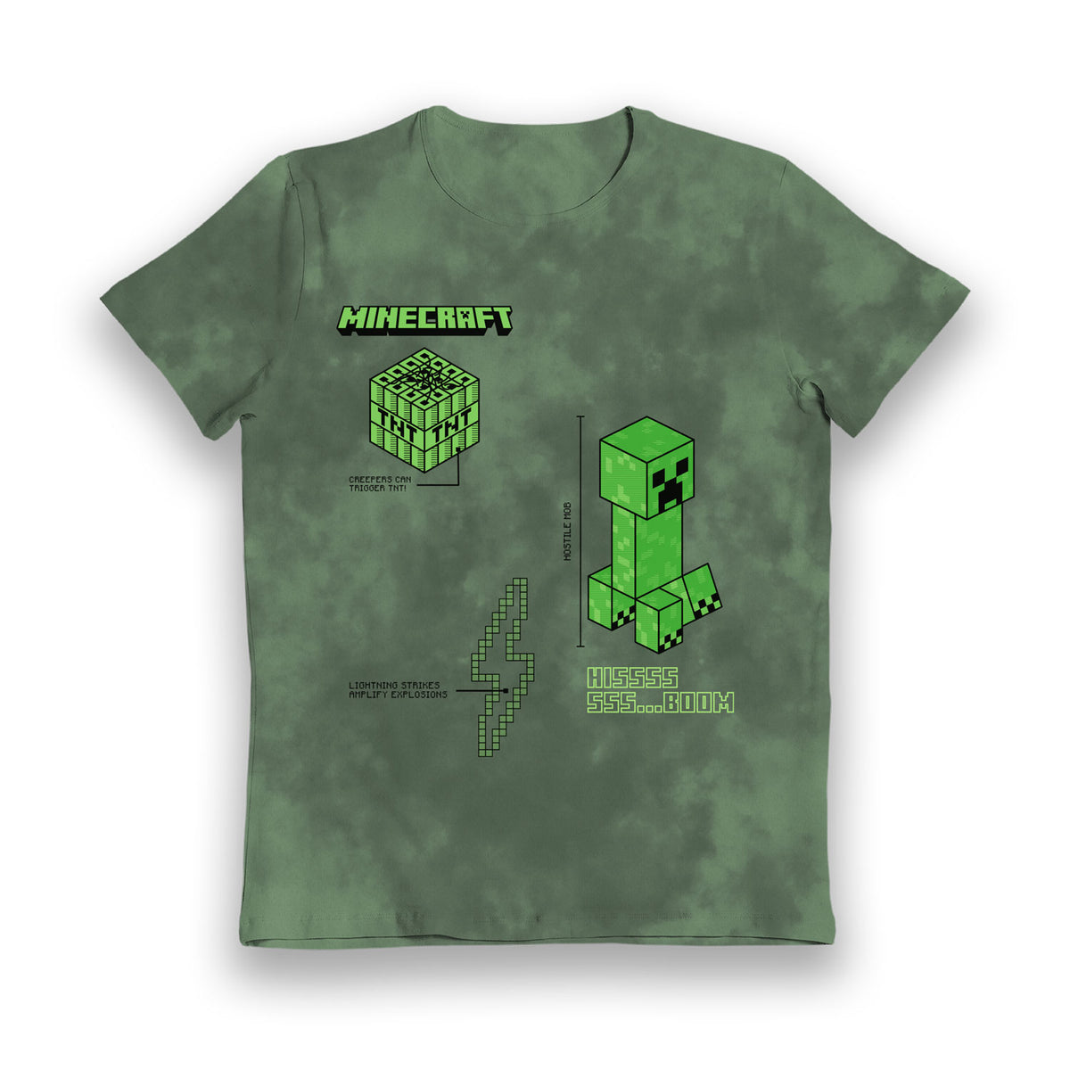 Minecraft Creeper Hissss Boom Tie Dye Kids T-Shirt - Bulk Buy