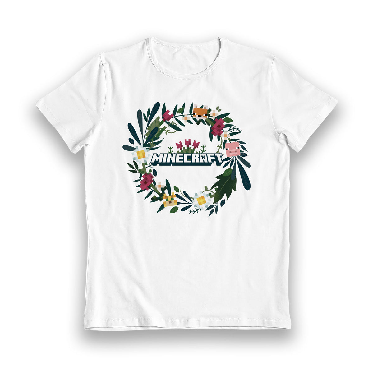 Minecraft Floral Wreath White Kids T-Shirt