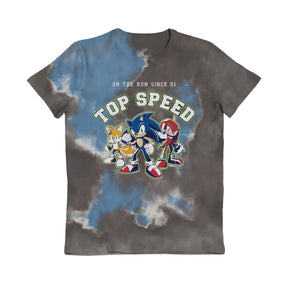 Sonic The Hedgehog Top Speed Tie Dye Grey & Blue Kids T-Shirt - Bulk Buy