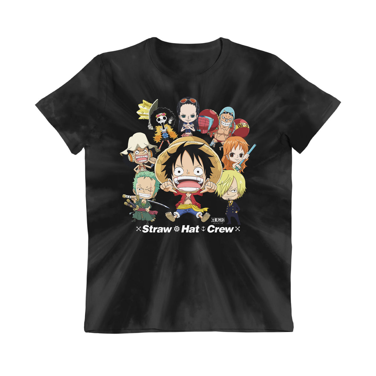 One Piece Straw Hat Crew Kids Black Tie Dye T-Shirt