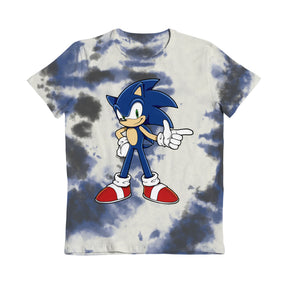 Sonic The Hedgehog Tie Dye Grey, Blue & White Kids T-Shirt - Bulk Buy