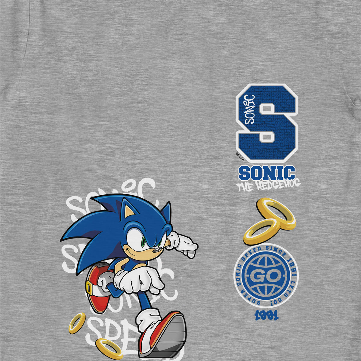 Sonic The Hedgehog Go Rings Grey Marl Kids T-Shirt
