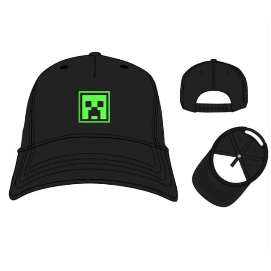 Bioworld Minecraft Creeper Adjustable Snapback Baseball Cap – Official Merchandise Gaming Hat for Kids Adults Teens - Great Gift Idea Black