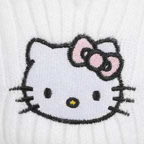 Hello Kitty Embroidered Cuff Beanie - White Ribbed Knit