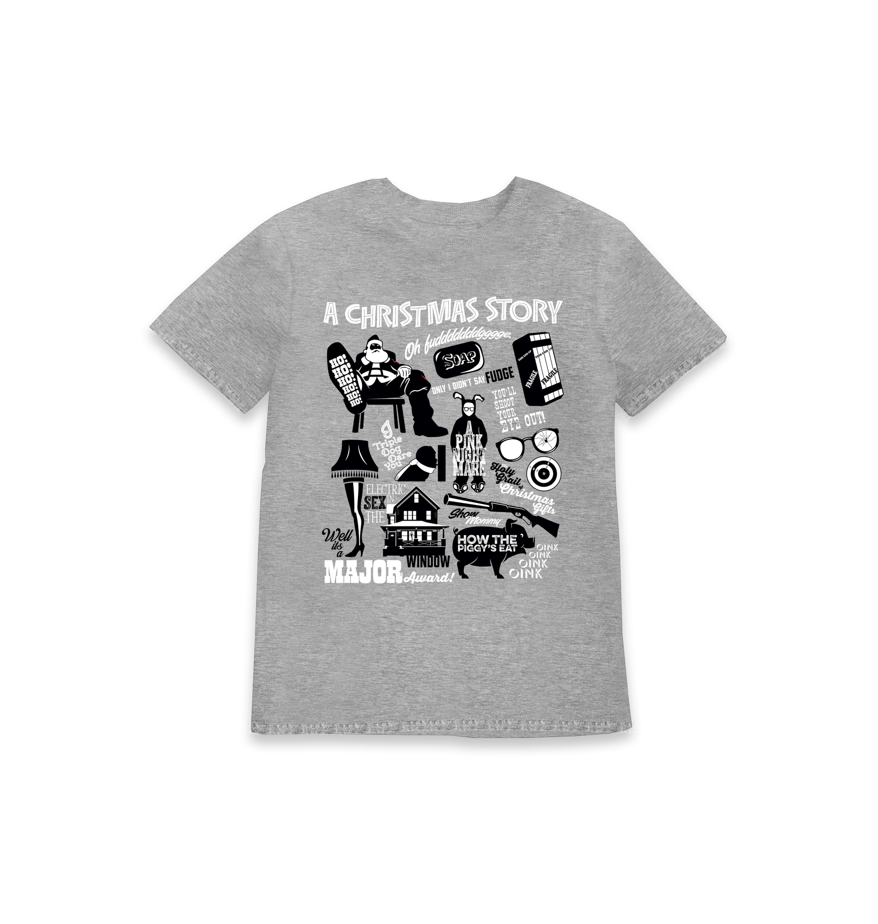 Grey Marl Printed Kids T-Shirt Front