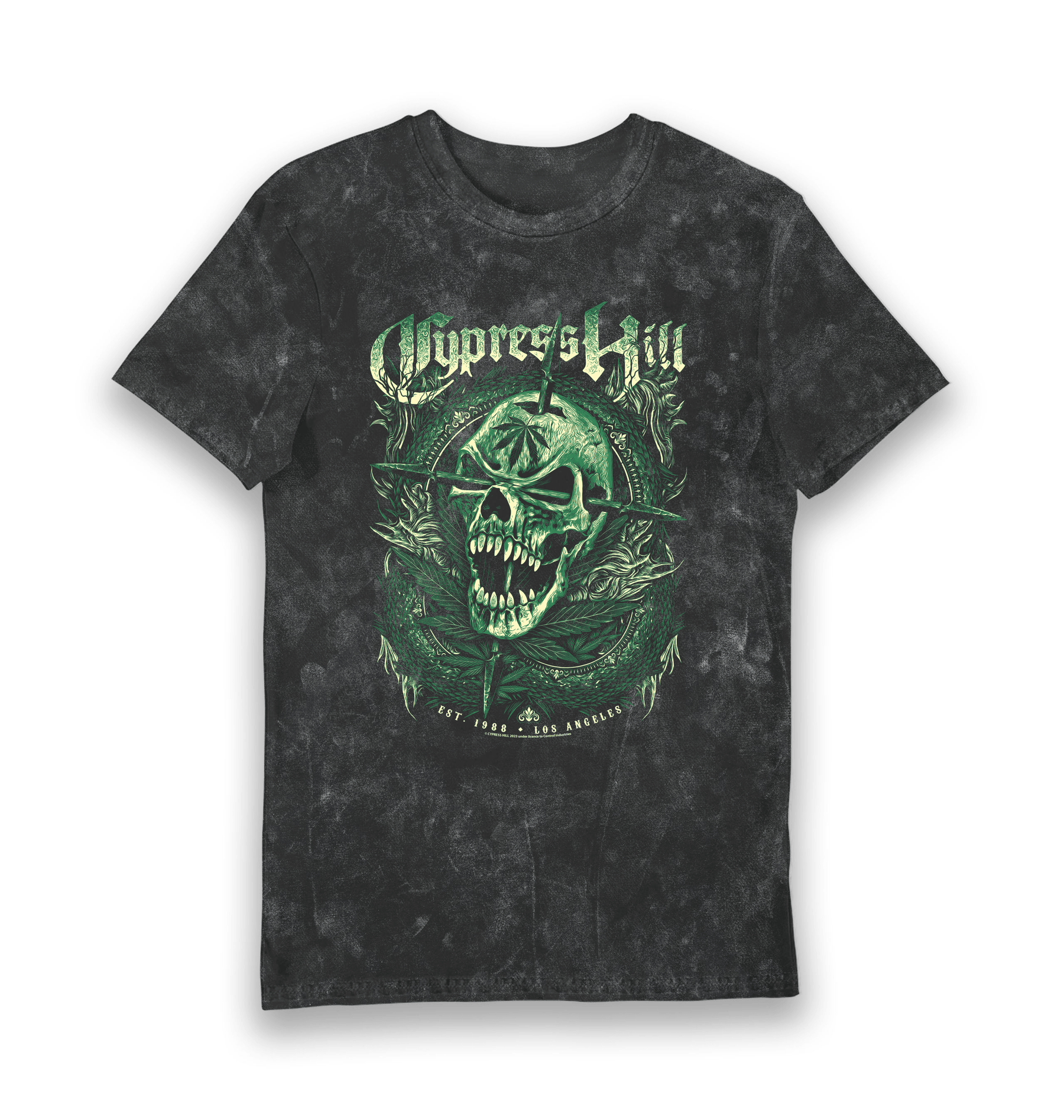 Black Snow Wash Printed T-shirt Front