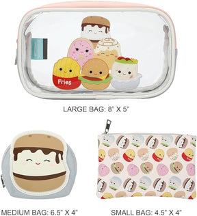 Squishmallows Food Squad Travel Cosmetic Bags (Set of 3), Multicolored, One size