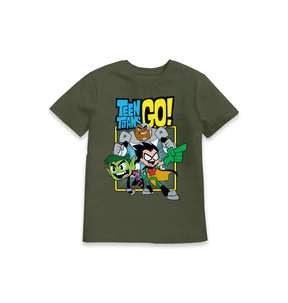 Khaki Printed Kids T-Shirt Front