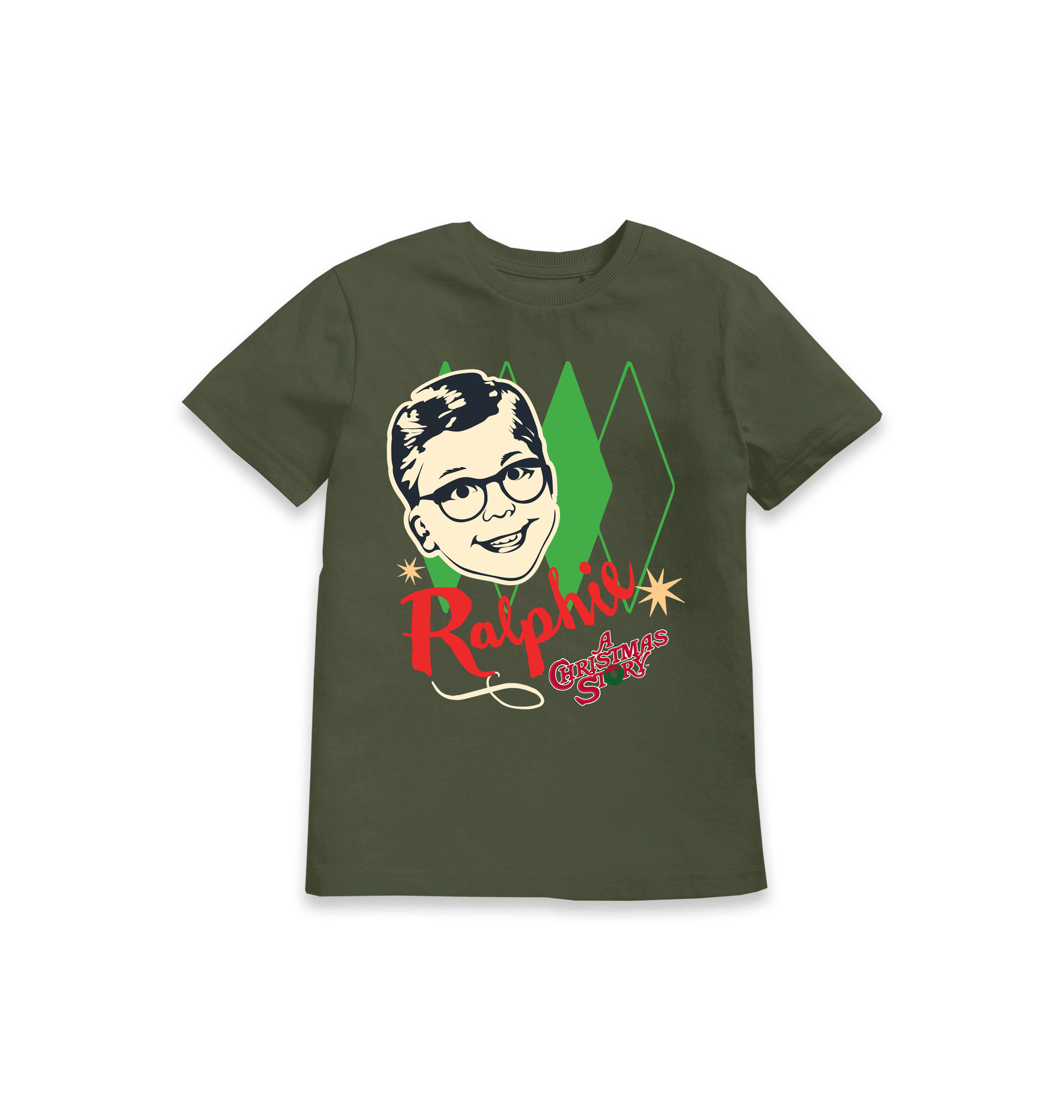 Khaki Printed Kids T-Shirt Front