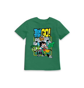 Green Printed Kids T-Shirt Front