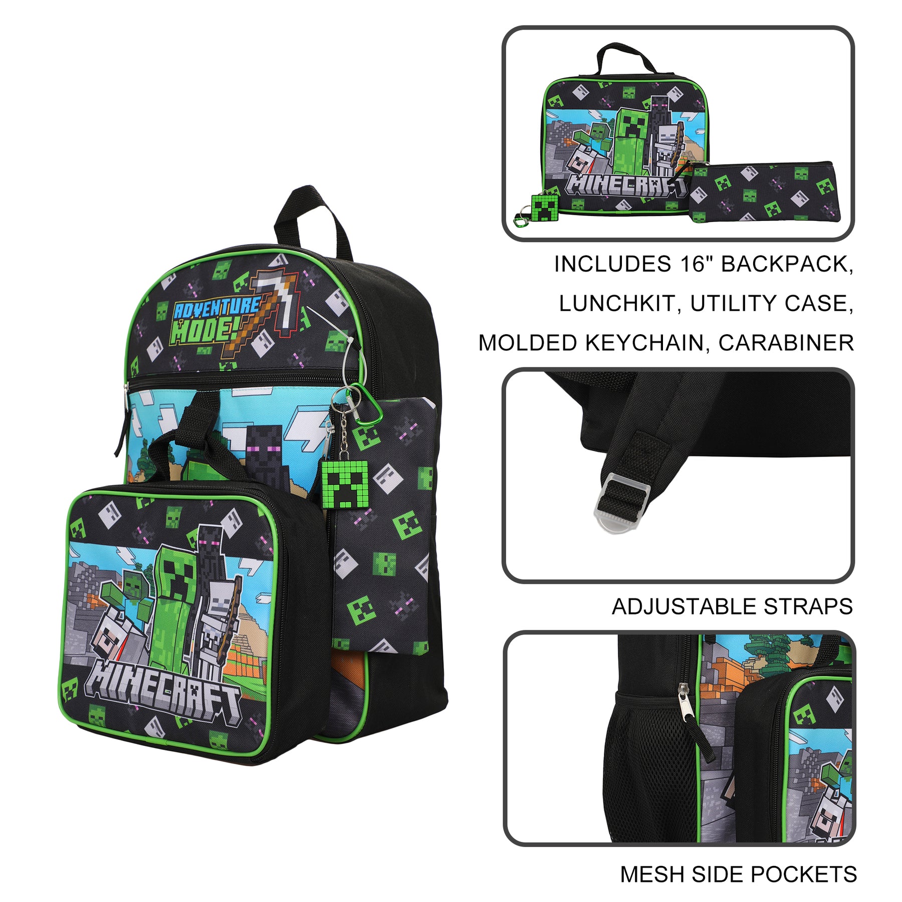 Minecraft Adventure Mode Backpack 5 Piece Set