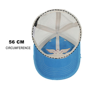 Wonder Woman Logo Women's Blue Washed Distressed Cut Fabric Unstructured Baseball Cap