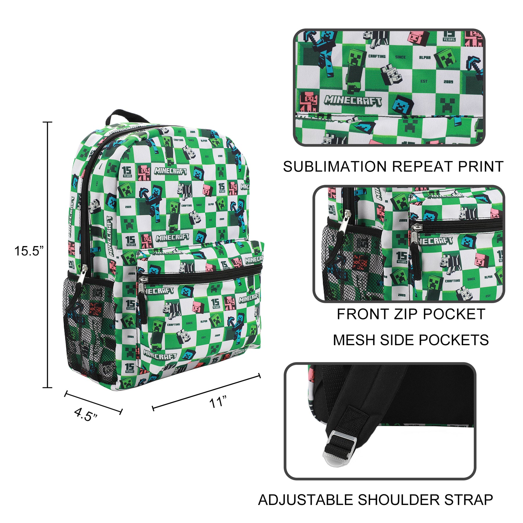 Minecraft Checkered AOP Youth Backpack