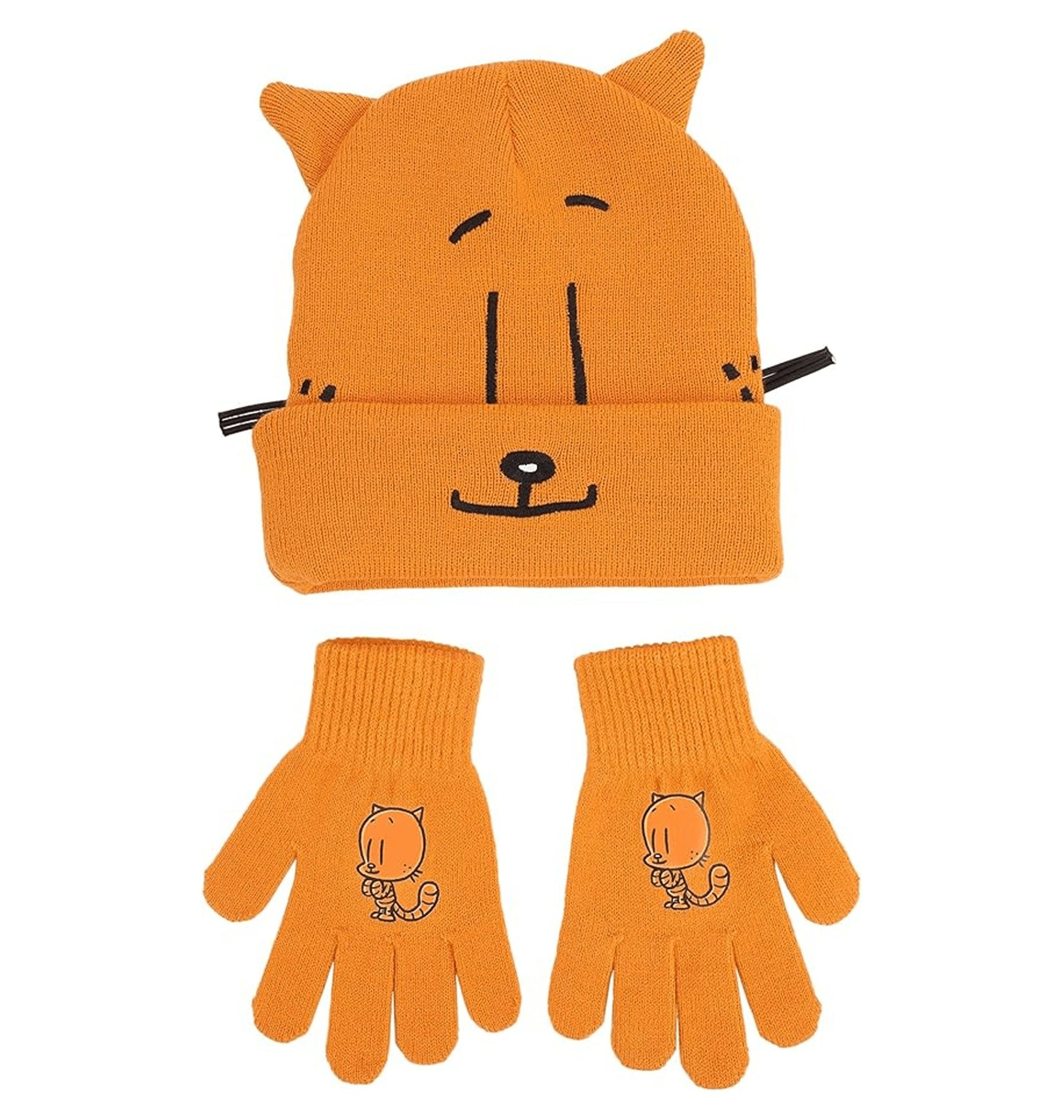 Dog Man Cuff Hat Knit Glove Set