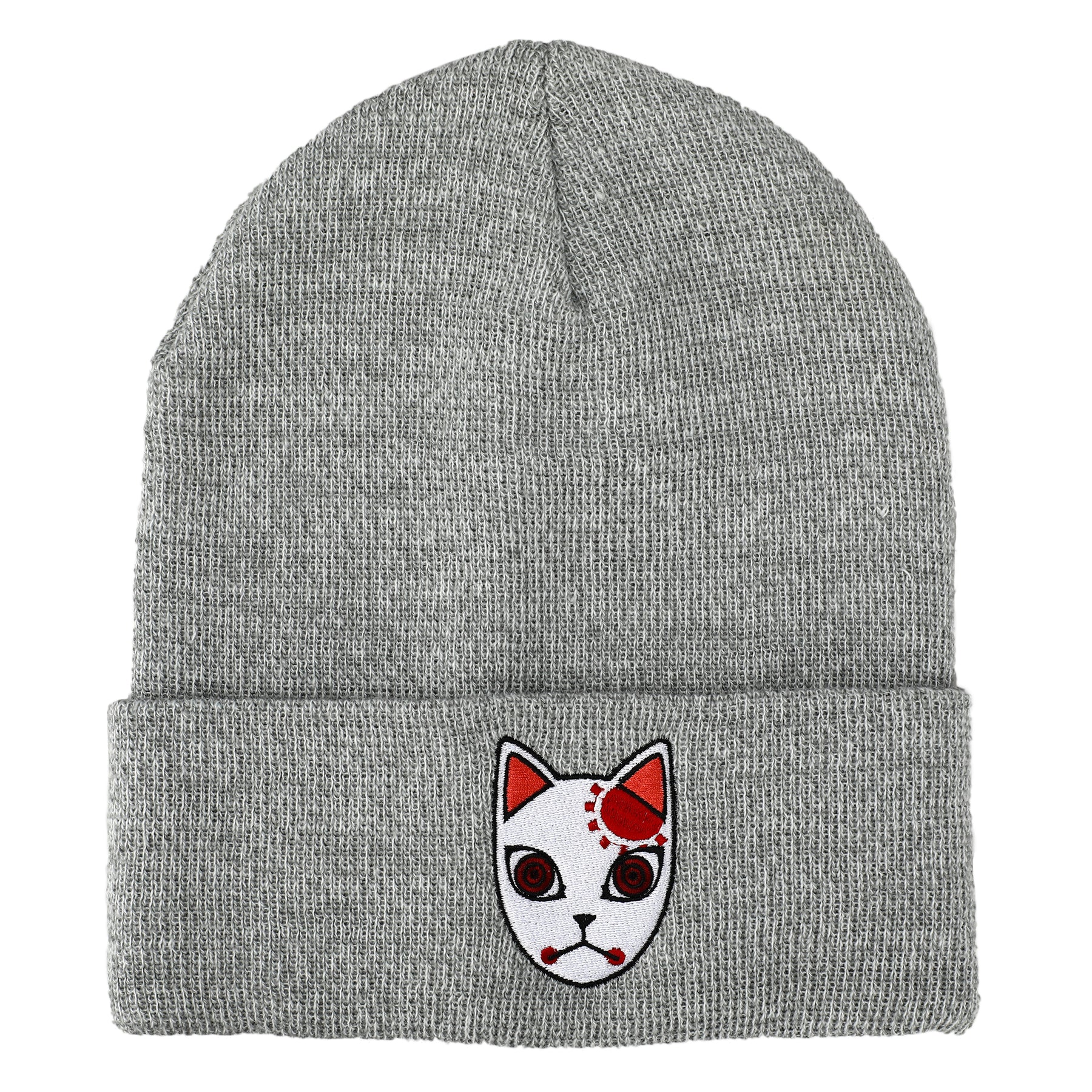 Demon Slayer Grey Fox Mask Embroidered Cuff Beanie