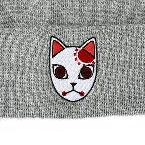 Demon Slayer Grey Fox Mask Embroidered Cuff Beanie