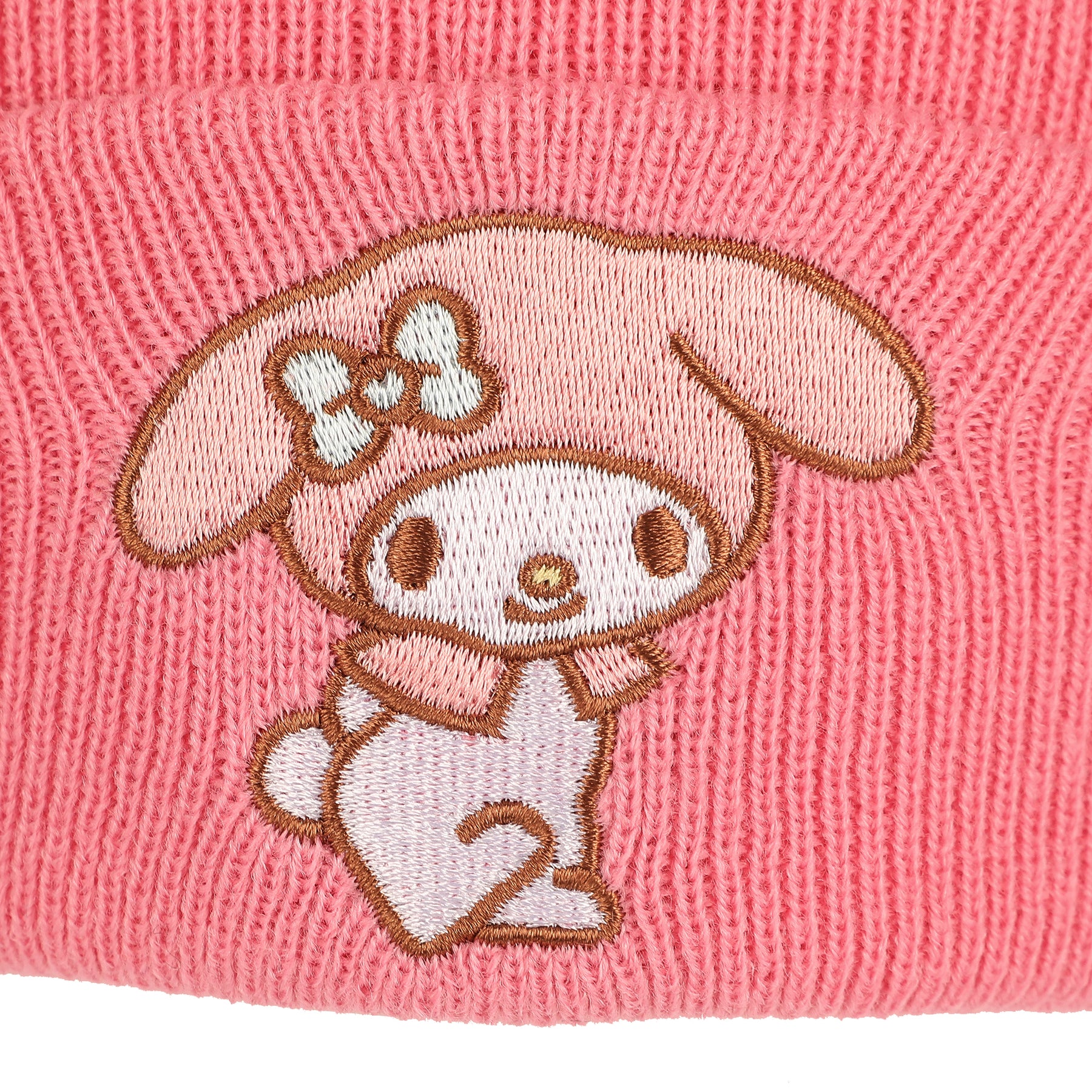 My Melody Embroidered Character Art Pink Cuff Beanie