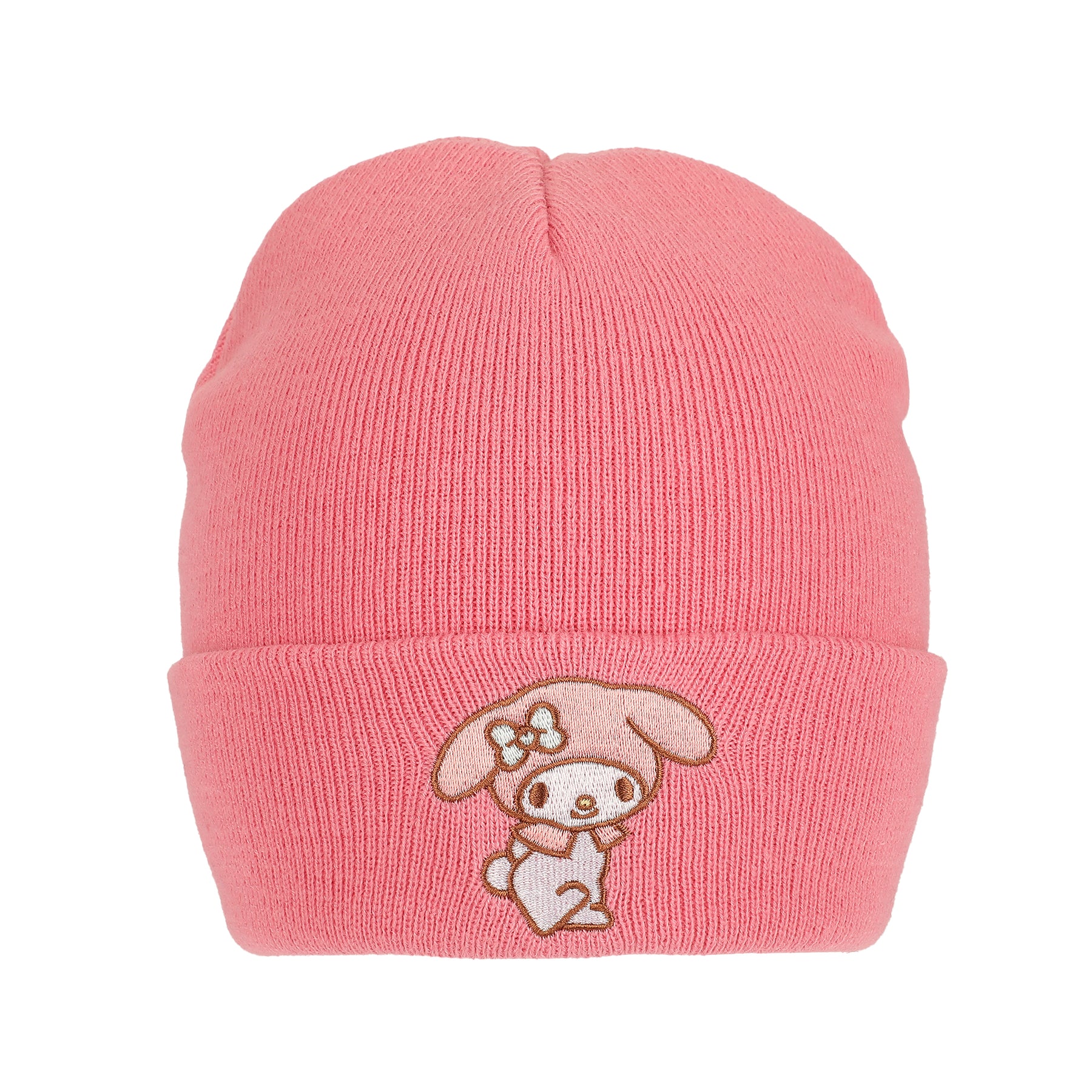 My Melody Embroidered Character Art Pink Cuff Beanie