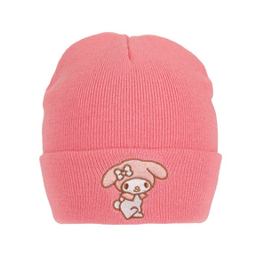 My Melody Embroidered Character Art Pink Cuff Beanie