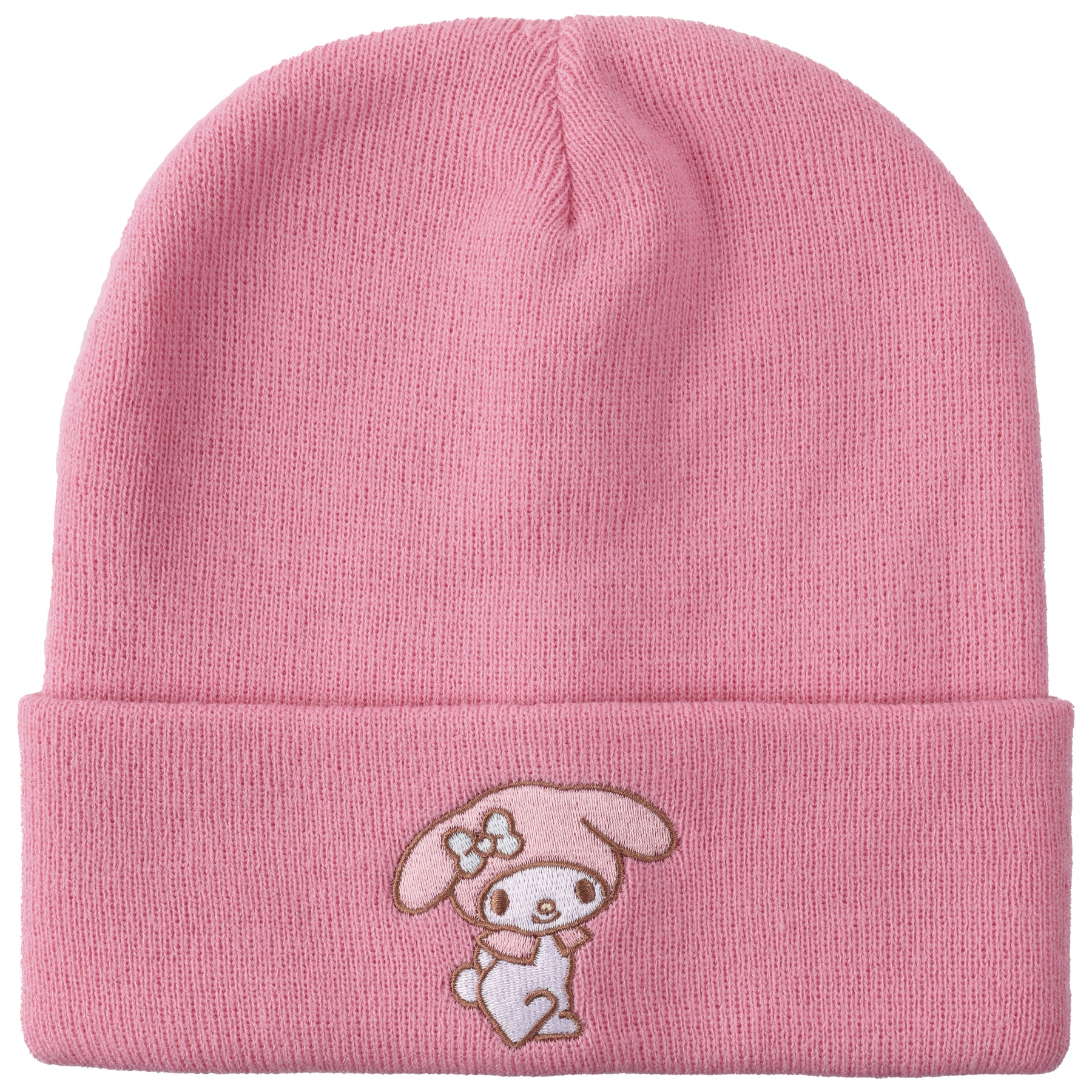 My Melody Embroidered Character Art Pink Cuff Beanie