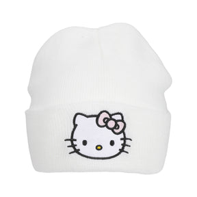 Hello Kitty Embroidered Cuff Beanie - White