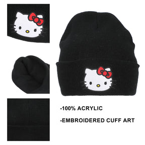 Hello Kitty Embroidered Cuff Beanie - Black