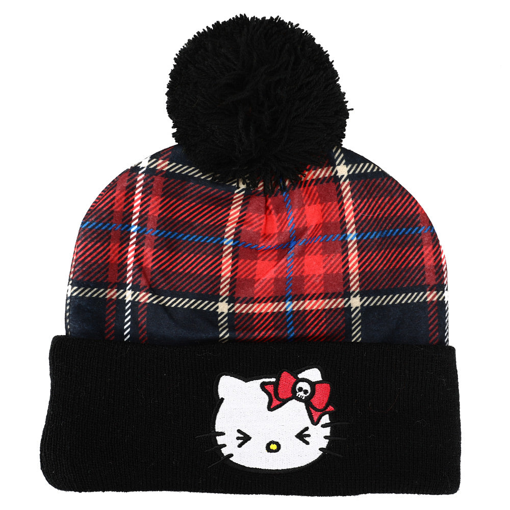 Hello Kitty Punk Magic Jacquard Plaid Crown Embroidered Cuffed knitted Beanie Hat for Adults