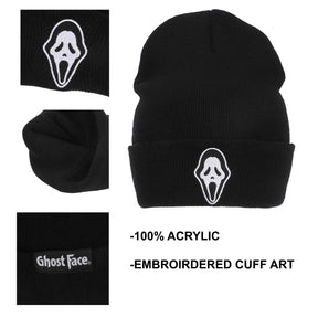Ghostface Embroidered Face Logo On Black  Cuff Beanie