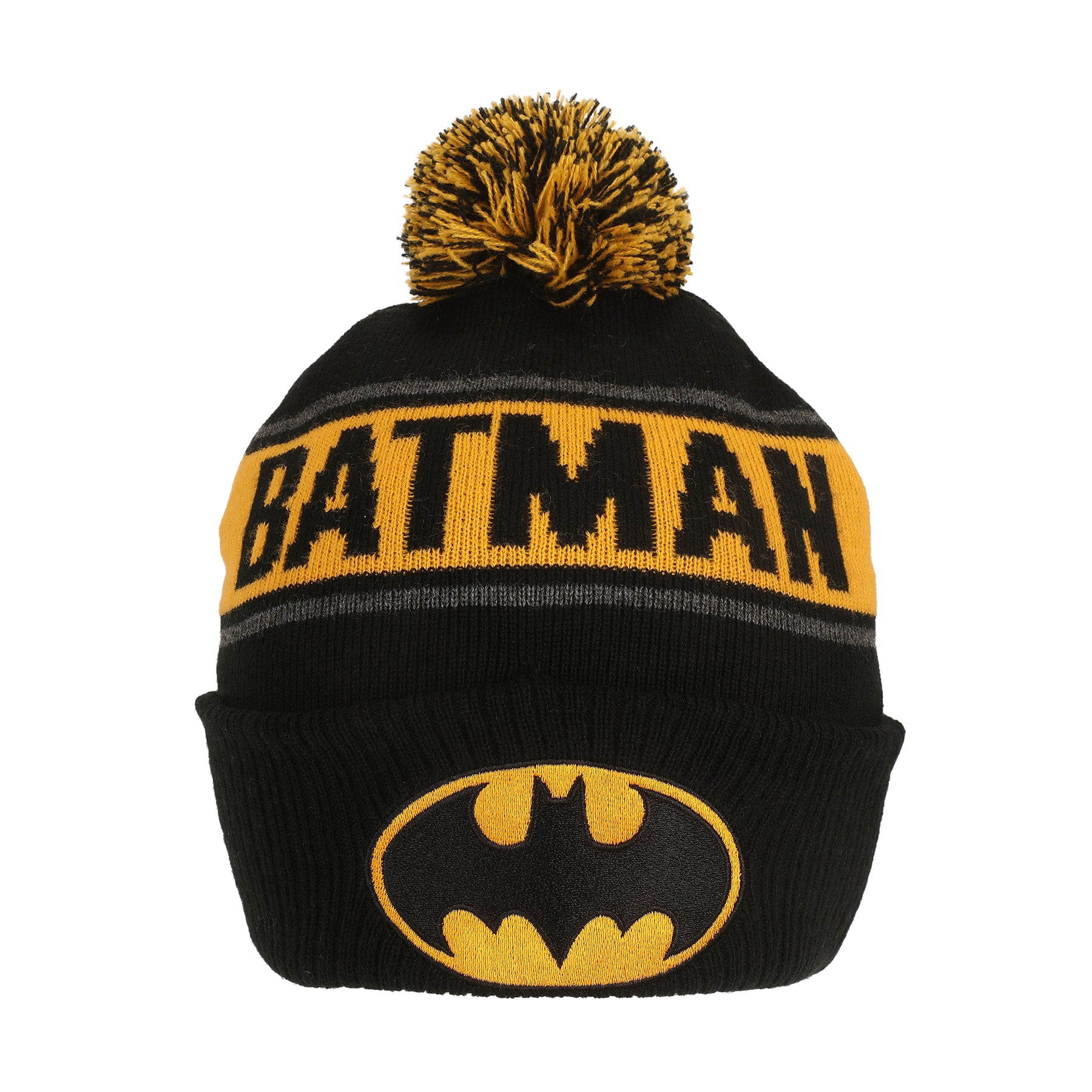 Batman Logo & Name Text Black Cuff Beanie