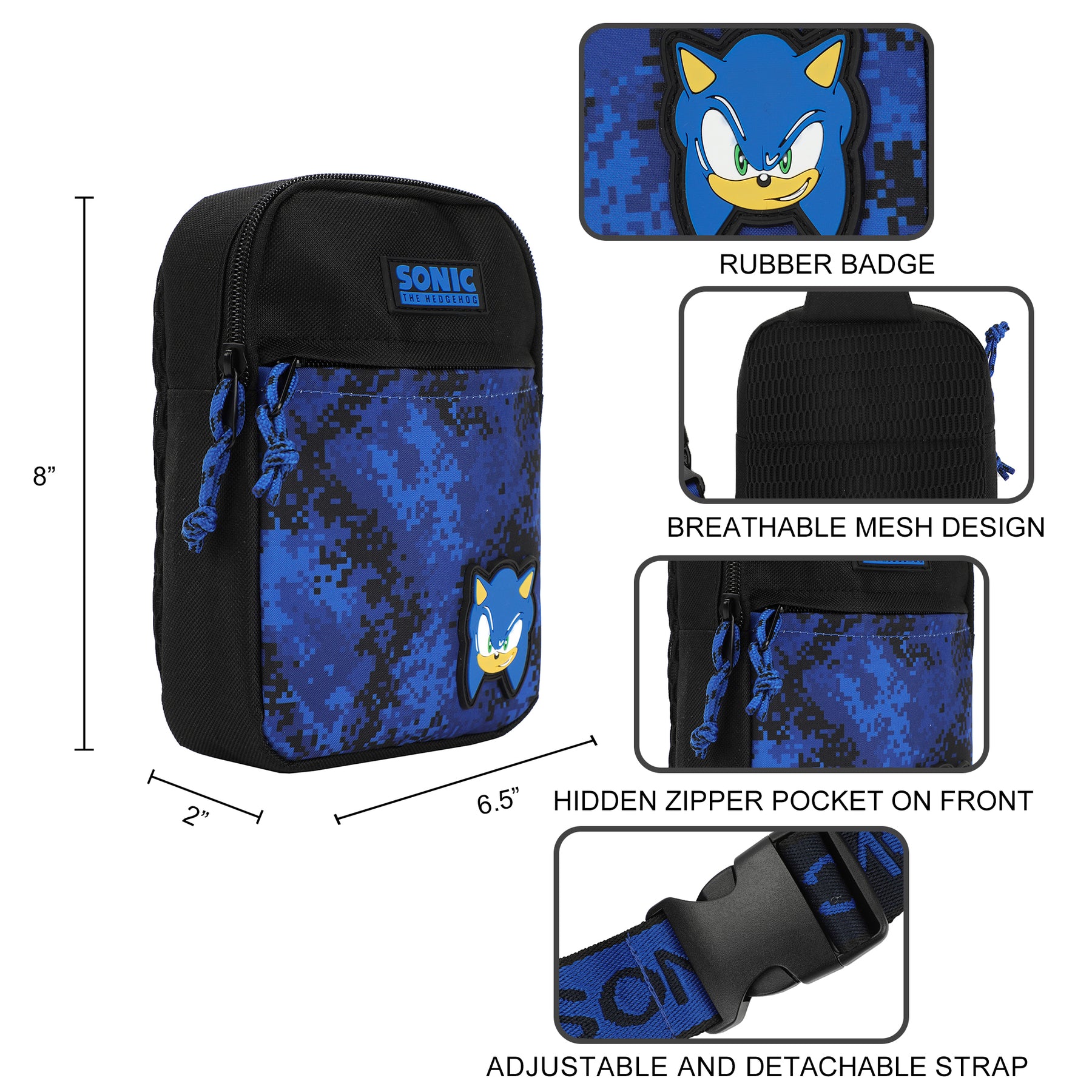 Sonic The Hedgehog Boys Crossbody Shoulder Pouch Blue Bag