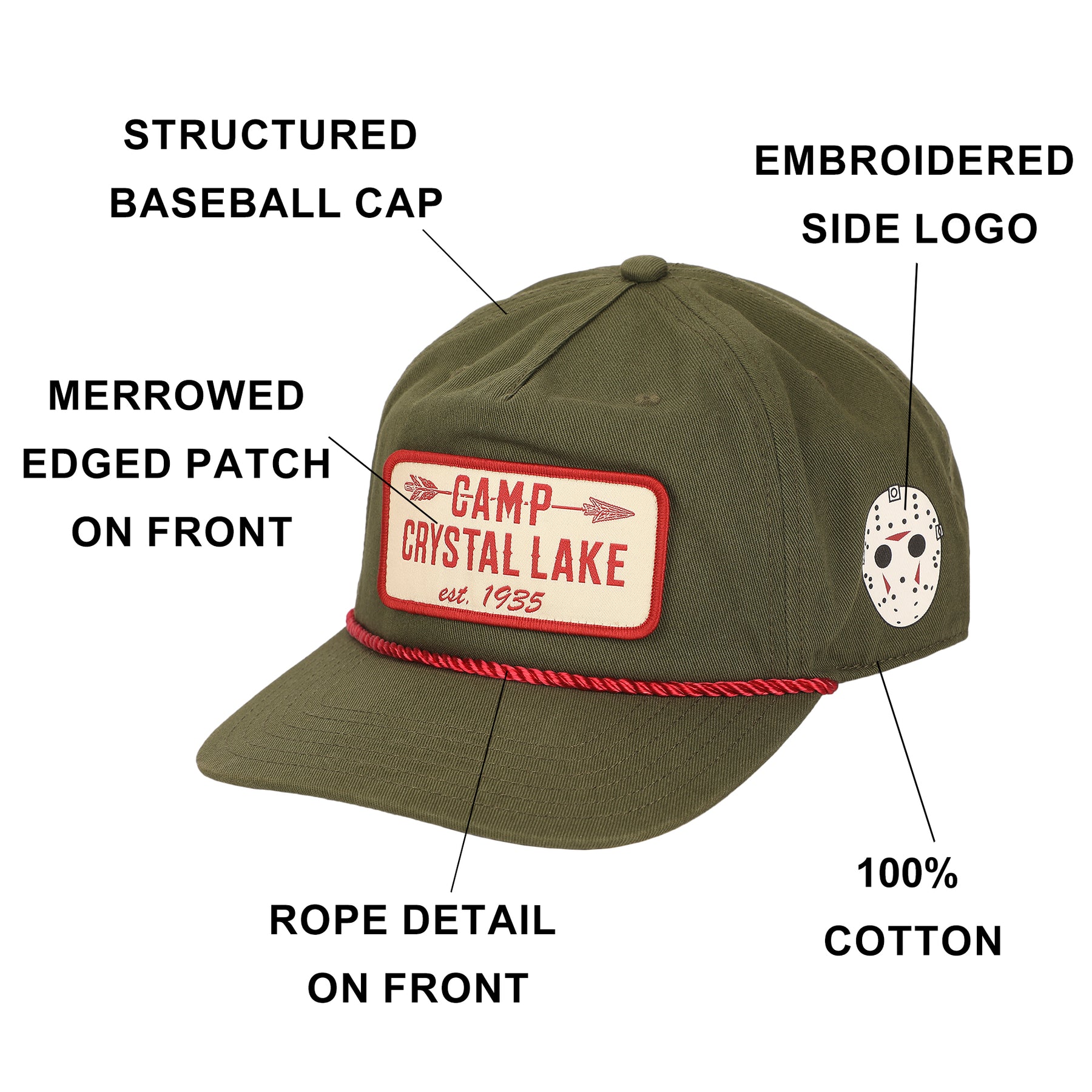 Friday The 13th Camp Crystal Lake Badge Green Retro Grandpa Snapback Hat
