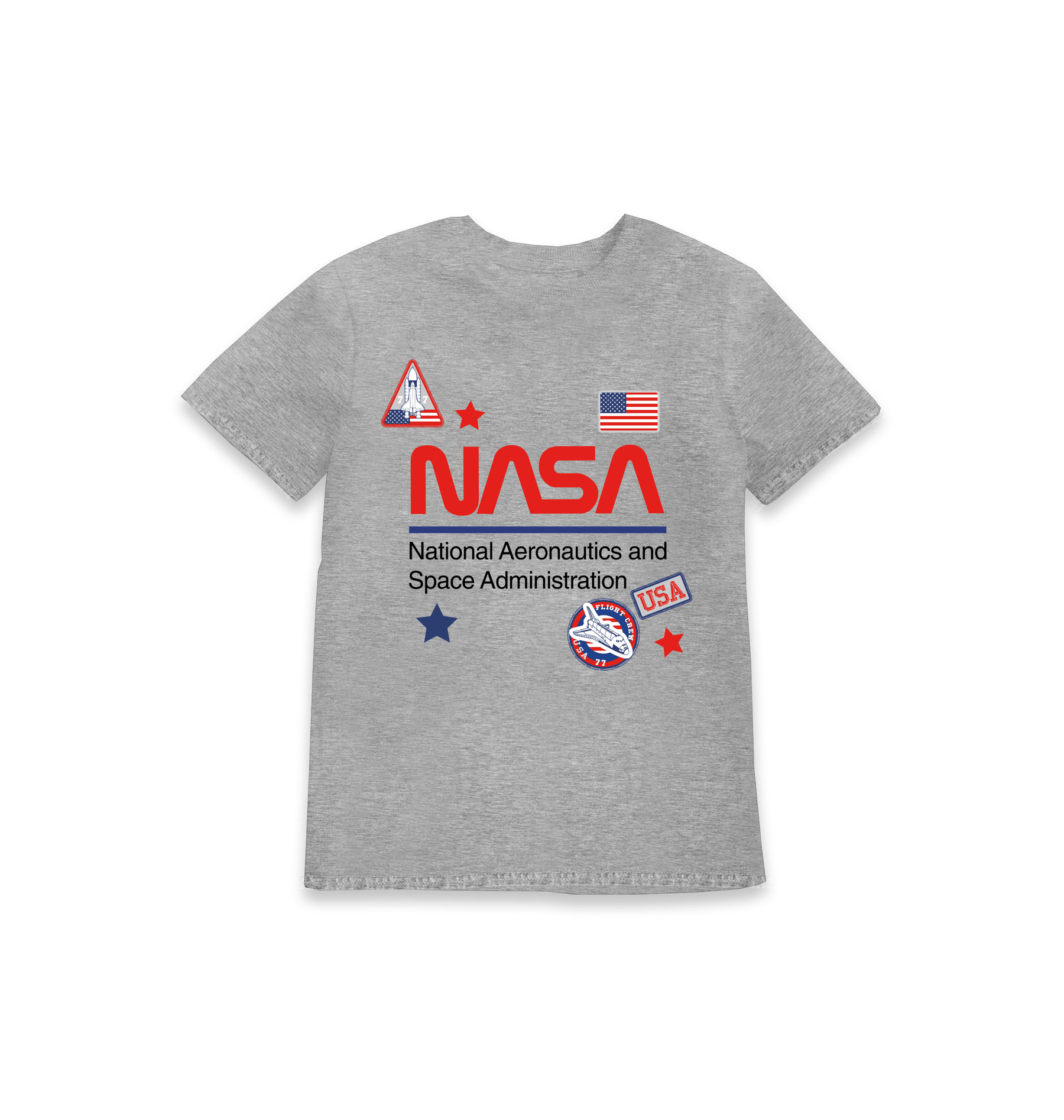 Grey Marl Printed Kids T-Shirt Front