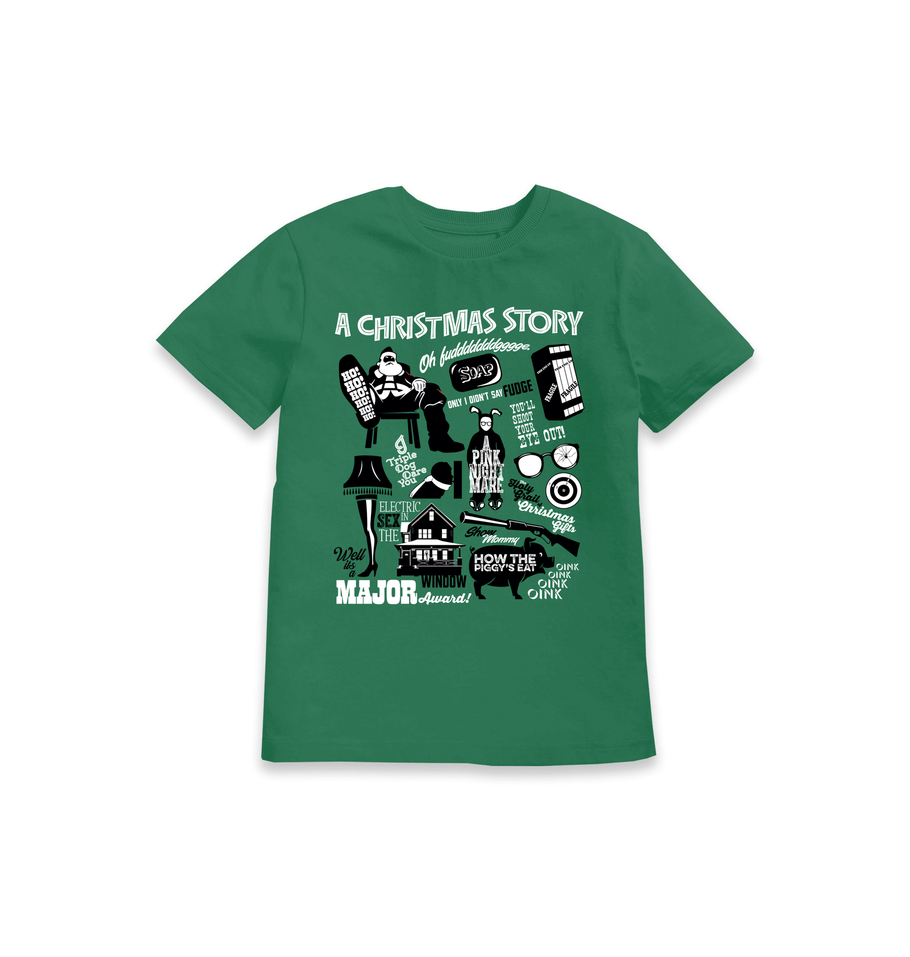 Green Printed Kids T-Shirt Front
