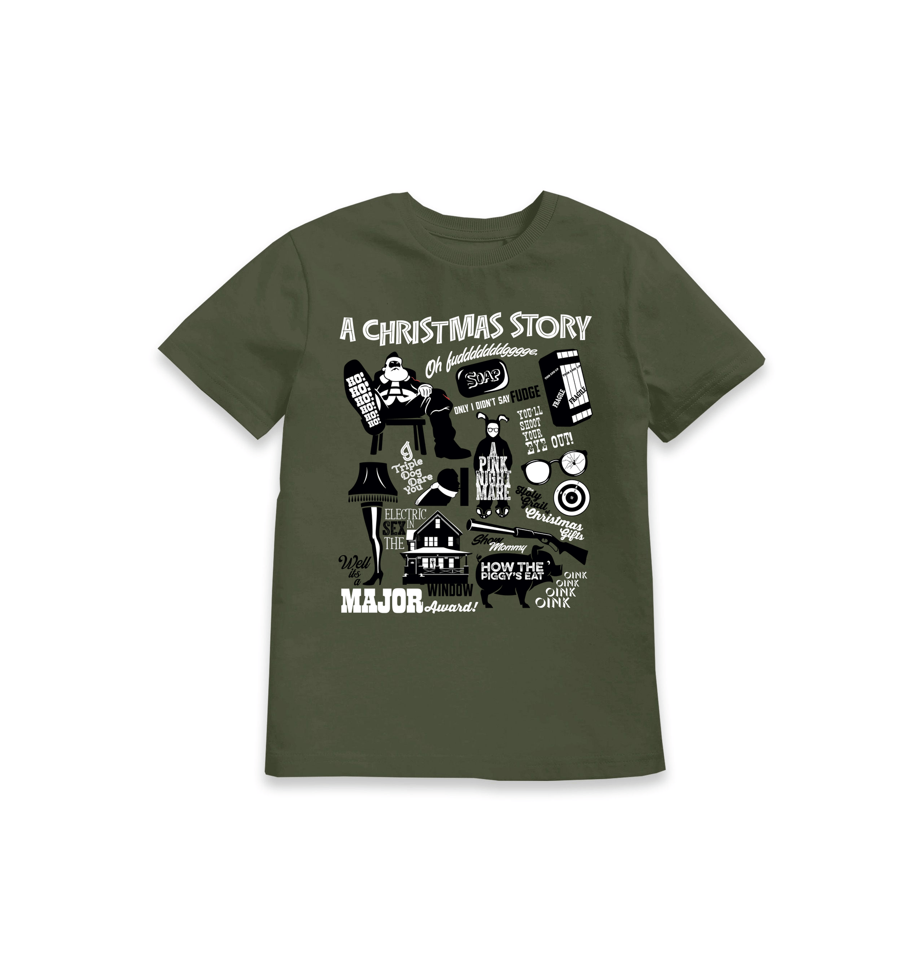 Khaki Printed Kids T-Shirt Front